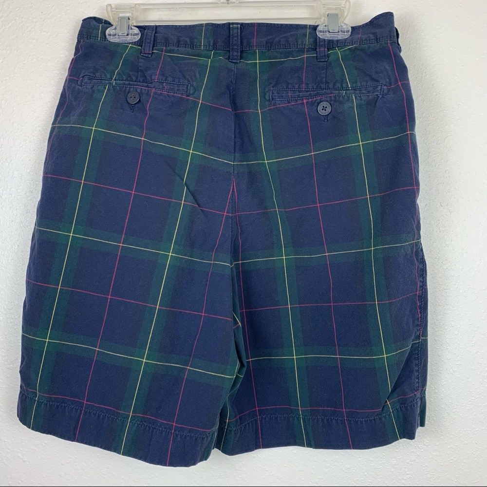 Jos A Bank Men’s 33 Blue Plaid Pleated Front Chino Shorts Golf Casual Preppy